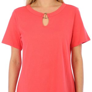 Coral Bay Petite Solid Ring Neck Short Sleeve Top