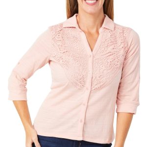 Stella + Ginger Petite 3/4 Sleeve Button Down Lace Top