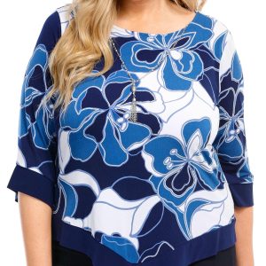 Alfred Dunner Petite 3/4 Abstract Floral Patchwork Top