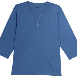 Coral Bay Petite Solid 3/4 Sleeve Henley Top
