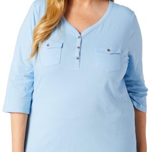 Coral Bay Plus Solid 3/4 Sleeve Henley Top