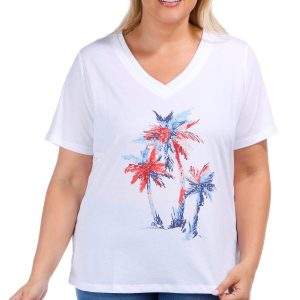 Coral Bay Plus Embellished Palms Short Sleeve T-Shirt