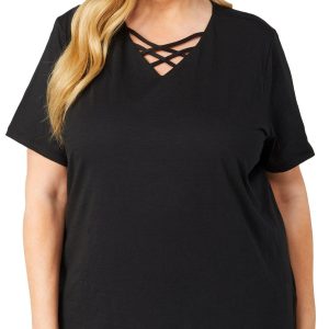 Coral Bay Plus Solid V-Neckline Short Sleeve Top