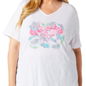 Coral Bay Plus V-Neck Flamingo & Fronds Top
