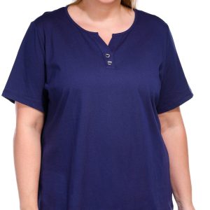 Coral Bay Plus Solid V-Neckline Clasp Short Sleeve Top