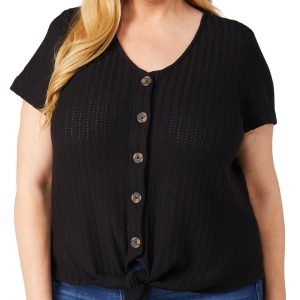 Workshop Plus Short Sleeve Buttoned Sweater