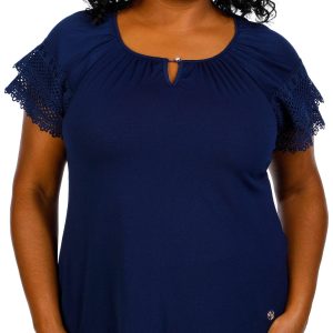 Adrienne Vittadini Plus Short Sleeve Knit Crepe Top