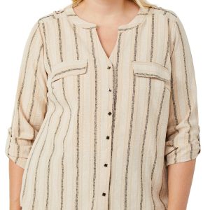 Adrienne Vittadini Plus 3/4 Sleeve Buttoned Top