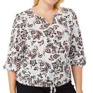 Adrienne Vittadini Plus 3/4 Sleeve Puff Texture Top