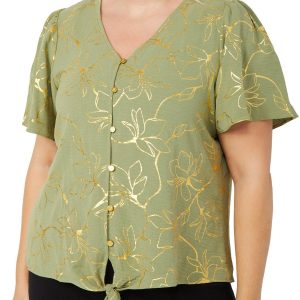 Adrienne Vittadini Plust Short Sleeve Tie Front Dolman Top
