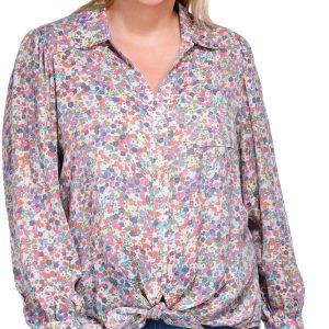 Zac and Rachel Plus Long Sleeve Tie Front Slub Top