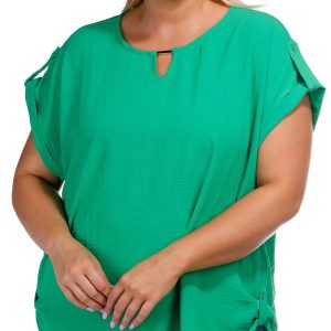 Carmen Marc Valvo Plus Roll Tab Sleeve Solid Top