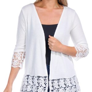 Juniper + Lime Womens Ribbed Hacci Crochet Cardigan