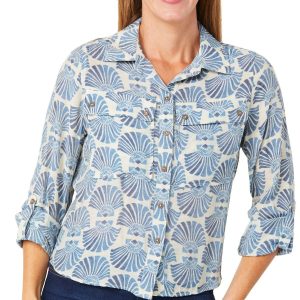 Zac & Rachel Womens 3/4 Sleeve Botton Front Slub Top