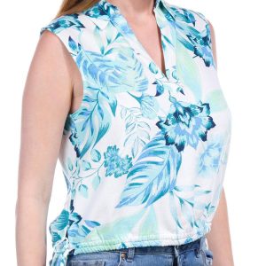 NVLT Womens Sleeveless Side Tie Floral Top