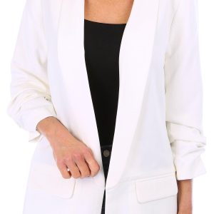 Blue Sol Womens Solid 3/4 Ruched Sleeve Crepe Blazer