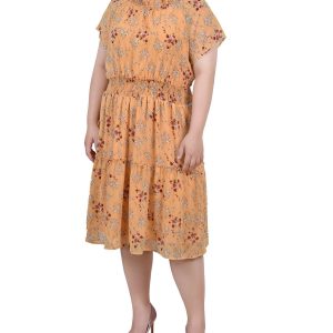 NY Collection Plus Short Sleeve Smocked Waist Dress