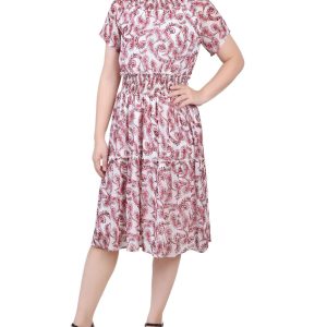 NY Collection Petite Short Sleeve Smocked Waist Dress