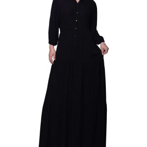 Petite Solid Crinkle Tiered 3/4 Sleeve Maxi Dress