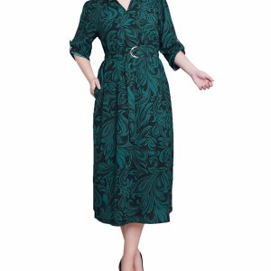 NY Collection Womens 3/4 Roll Tab Sleeve Belted Dress