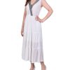 NY Collection Womens Embroidered Neckline Tiered Maxi Dress
