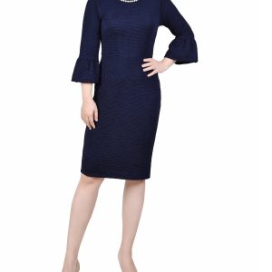 NY Collection Womens 3/4 Length Pearl Detail Dress