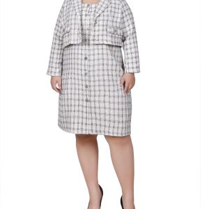 NY Collection Plus Long Sleeve Tweed Dress Set