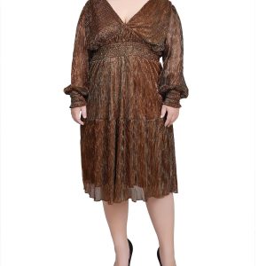 NY Collection Plus Long Sleeve Plisse Mesh Dress