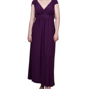 NY Collection Womens Ruched Empire-Waist Maxi Dress