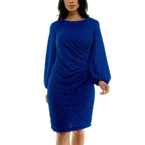 Nina Leonard Womens Balloon Sleeve Glittered Sheath Dress