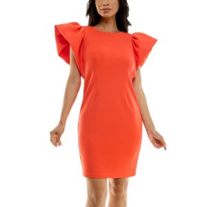 Nina Leonard Womens Short Scuba Ruffle Sleeve Dress