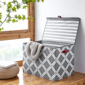 Nautica Grey Box Weave Large Folded Storage Trunk with Lid
