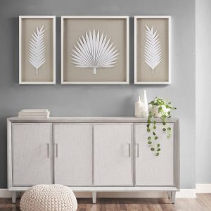 Sabal Framed Rice Paper Palm Leaves Shadowbox Wall Decor Set