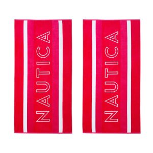 Nautica 2 Pc. Logo Stripe Jacquard Beach Towel