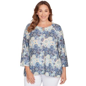 Hearts of Palm Plus Medallion Hatchi 3/4 Sleeve Top