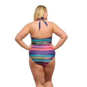 Plus Ana Maria Rainbow Ruched Halter One Piece