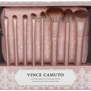 Vince Camuto 8 Pc Makeup Brush Set and Cosmetic Bag
