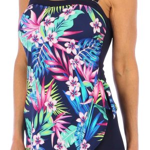 Paradise Bay Womens Tropical Floral One Piece Swimsuit