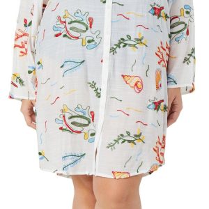 Tidal Wave Plus Long Sleeve Buttoned Coral Cover Up