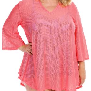 Jordan Taylor Plus Solid V-Neck Mesh Swim Coverup