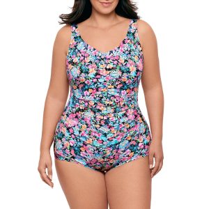Paradise Bay Plus Shired Front Printed One Piece Swim