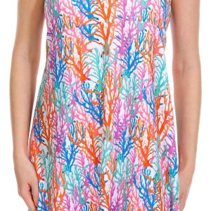 Guy Harvey Womens Active Coral Print Sleeveless Dress