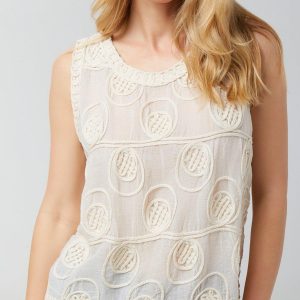 Bunulu Womens Sleeveless Crochet Overlay Fringe Top