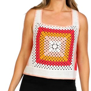 DKNY Womens Sleeveless Square Neck Crochet Top