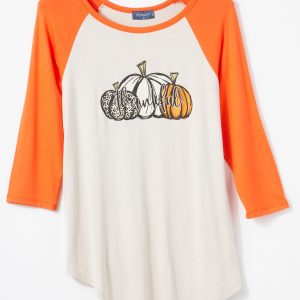 Scarlett Womens 3/4 Sleeve Soutache Pumpkin Thankful Top