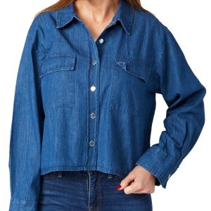 Nouveaux Womens Long Sleeve Buttoned Denim Jacket