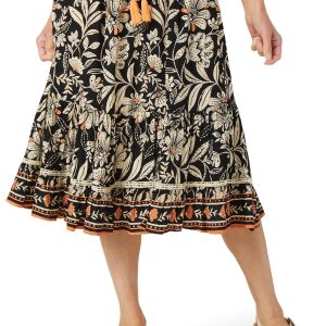 Lola P Womens Floral Tiered Midi Skirt