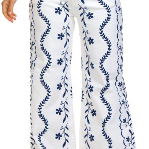 Driftwood Womens Wide Leg Penelope Embroidered Jeans