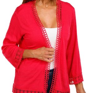 Onque Casual Womens Long Sleeve Lace Trim Cardigan