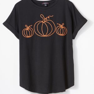 Cocomo Womens Embroidered Soutache Pumpkin Short Sleeve Top